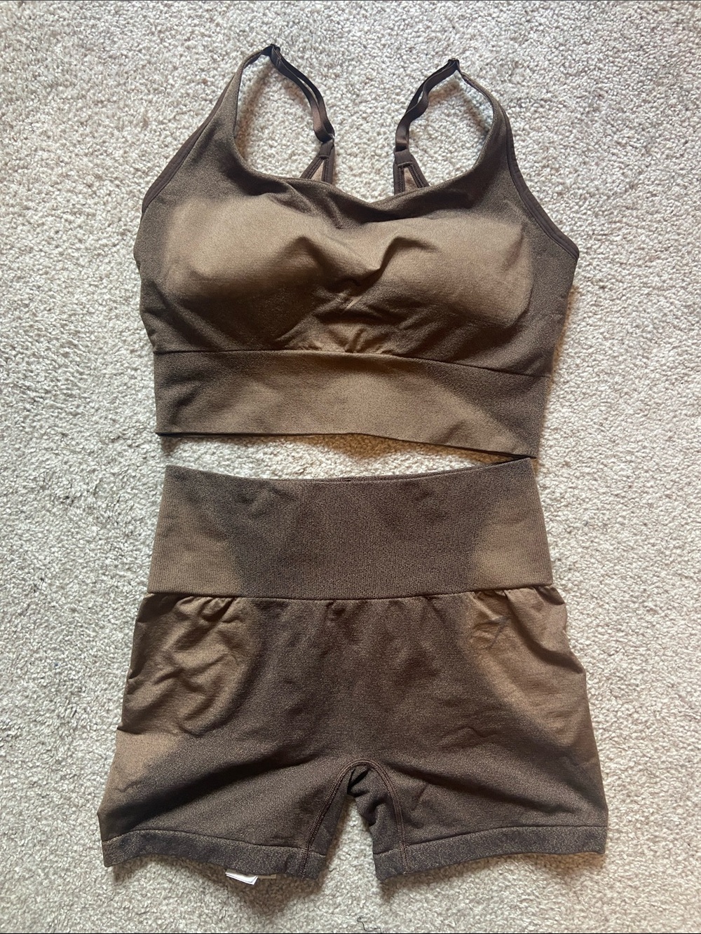 Gymshark Brown Seamless Sports Bralette & High-Waist Shorts Set